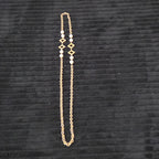 Vintage Gold Tone Geometric Necklace Long Pearl Station Diamond Link Chain 32"