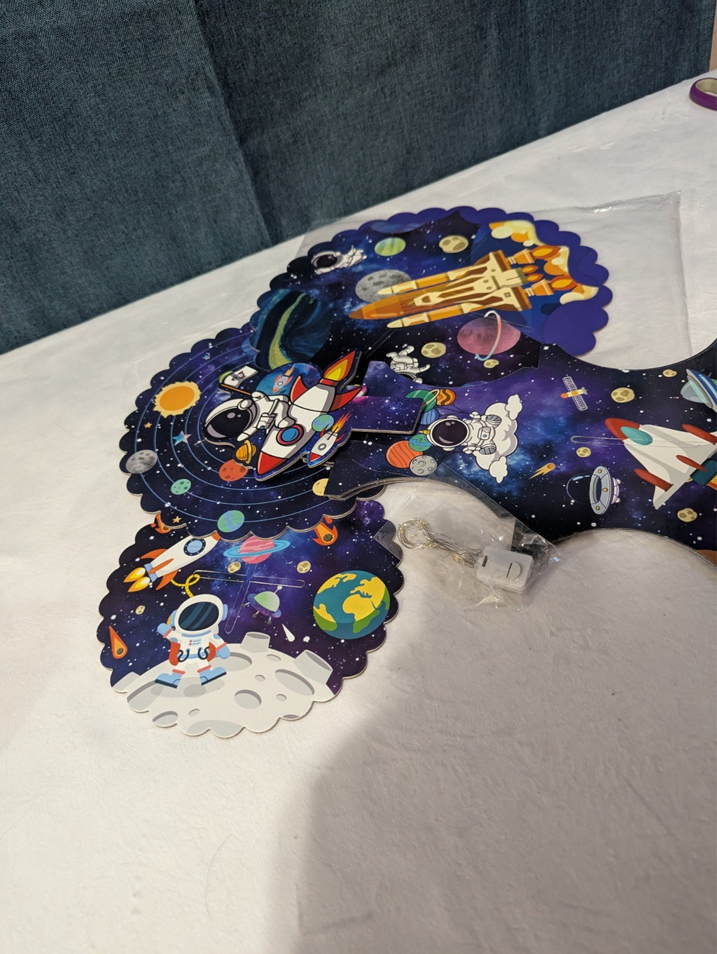 Outer Space 3-Tier Cupcake Stand LED Light Rocket Astronaut Birthday Party Decor