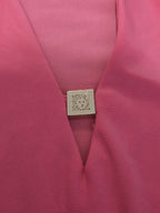 Anne Klein Sport Blouse Coral Lion Logo V-Neck Jersey Career Top Gently Used L