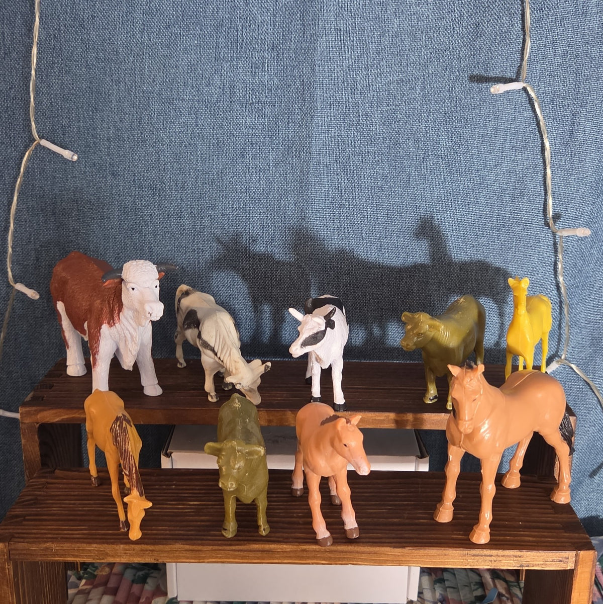 Farm Animals 9Pc Lot Plastic Horses Cows Vintage Style P
