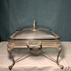 Silver Plated Double Chafer 8 Qt Buffet Server 2 Marinex Glass Pans Lion Feet