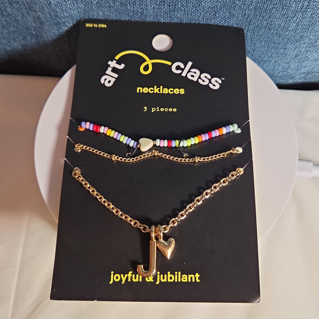 Target Art Class Initial J Necklace Set 3Pk Gold Tone Beaded