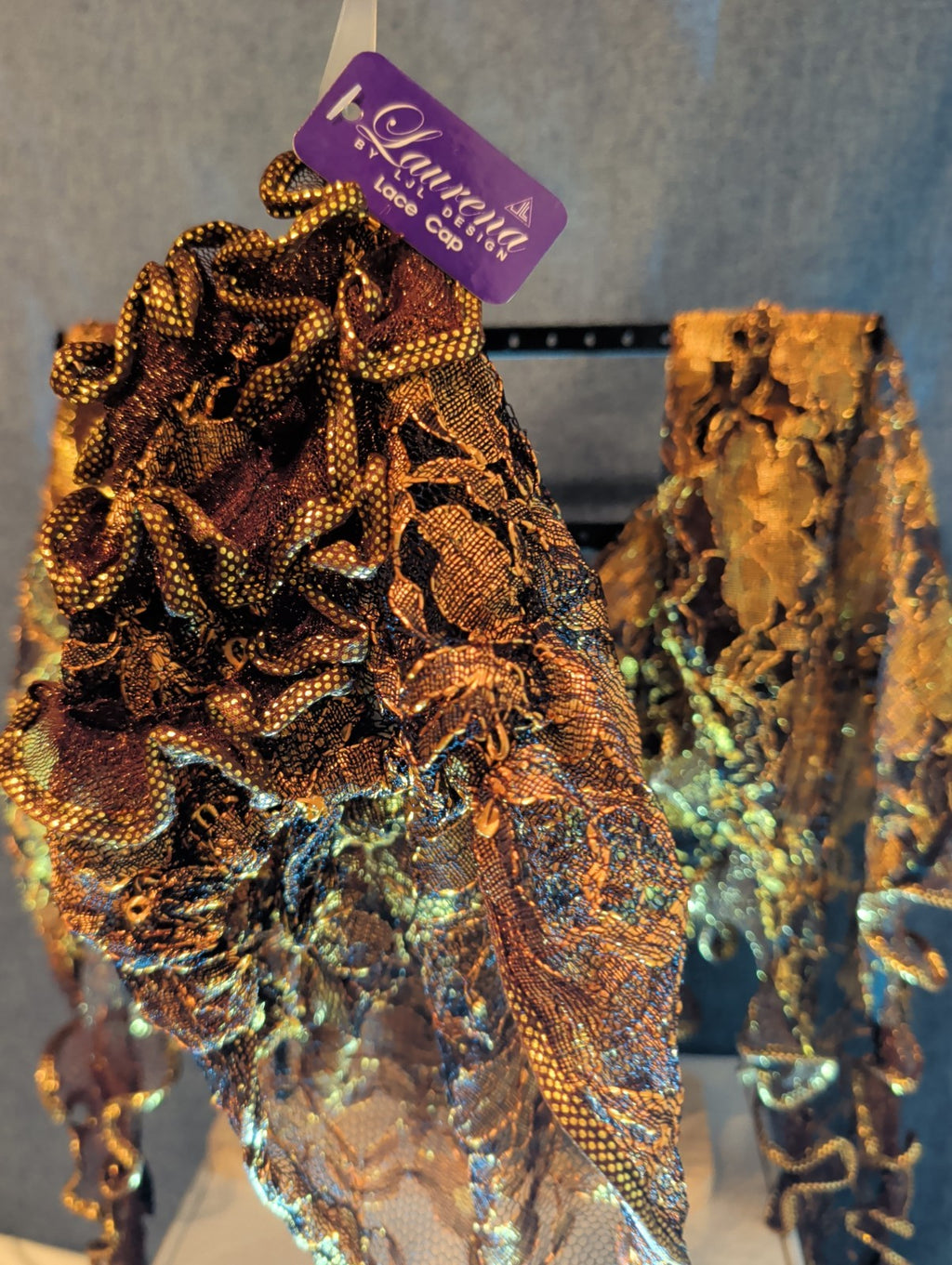 Laurena by LJL Metallic Lace Scarf Wrap Henna Rust Ruffled Boho NWT 63x23