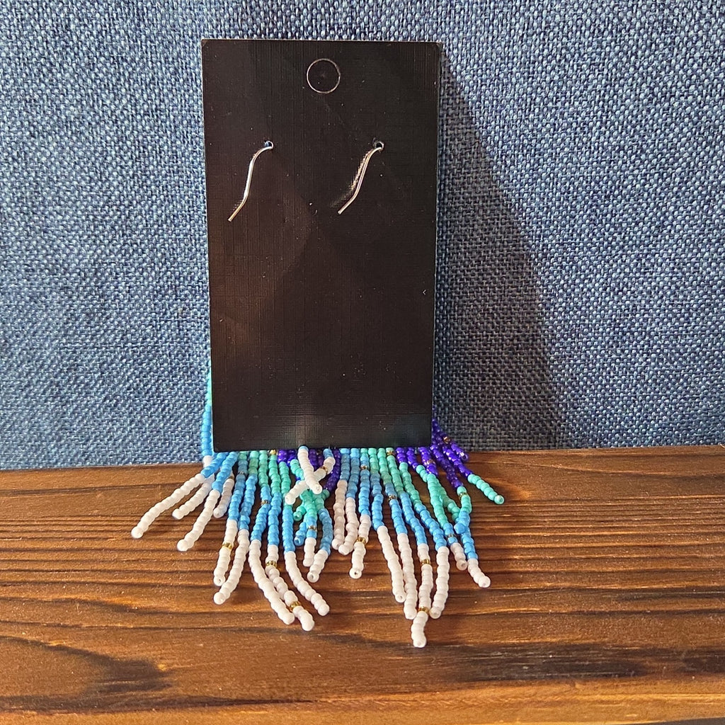 Boho Celestial Moon Seed Bead Fringe Dangle Earrings