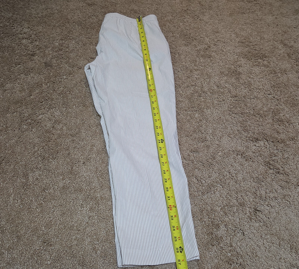 Jones New York Pants Womens 12 Tan White Stripe Pull On Crop Trouser Cotton Good