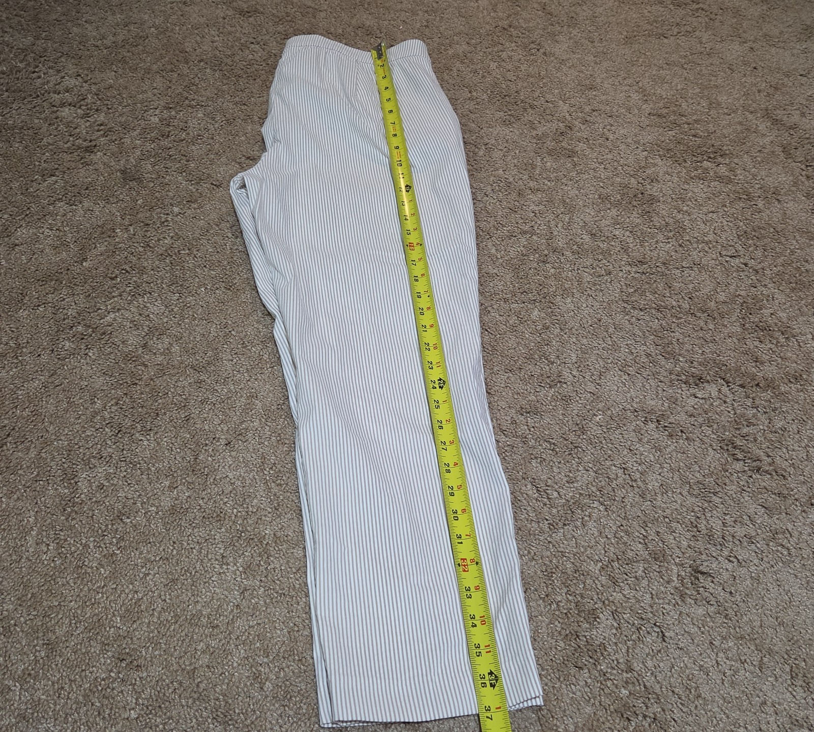 Jones New York Pants Womens 12 Tan White Stripe Pull On Crop Trouser Cotton Good