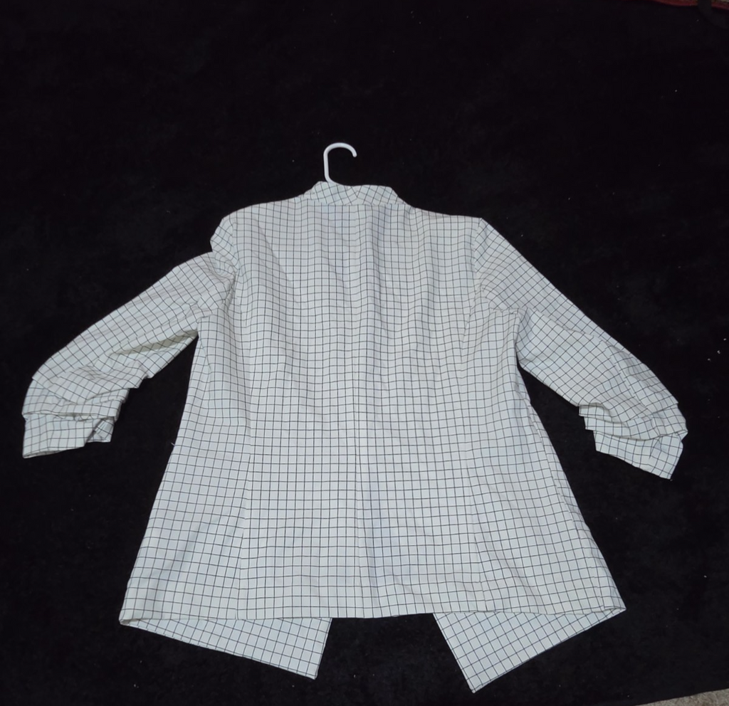 Rachel Zoe Open Front Blazer Women's S White Black Check 3/4 Sleeve Ruche Size L