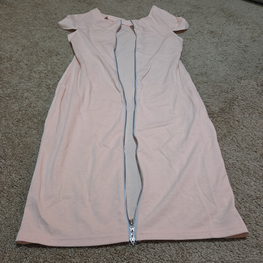 Blush Pink Midi Dress Full Zip Cutout Short Sleeve Bodycon XXL