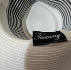 Tuscany Wide Brim Church Derby Dress Hat Black White Flower Bow Ribbon