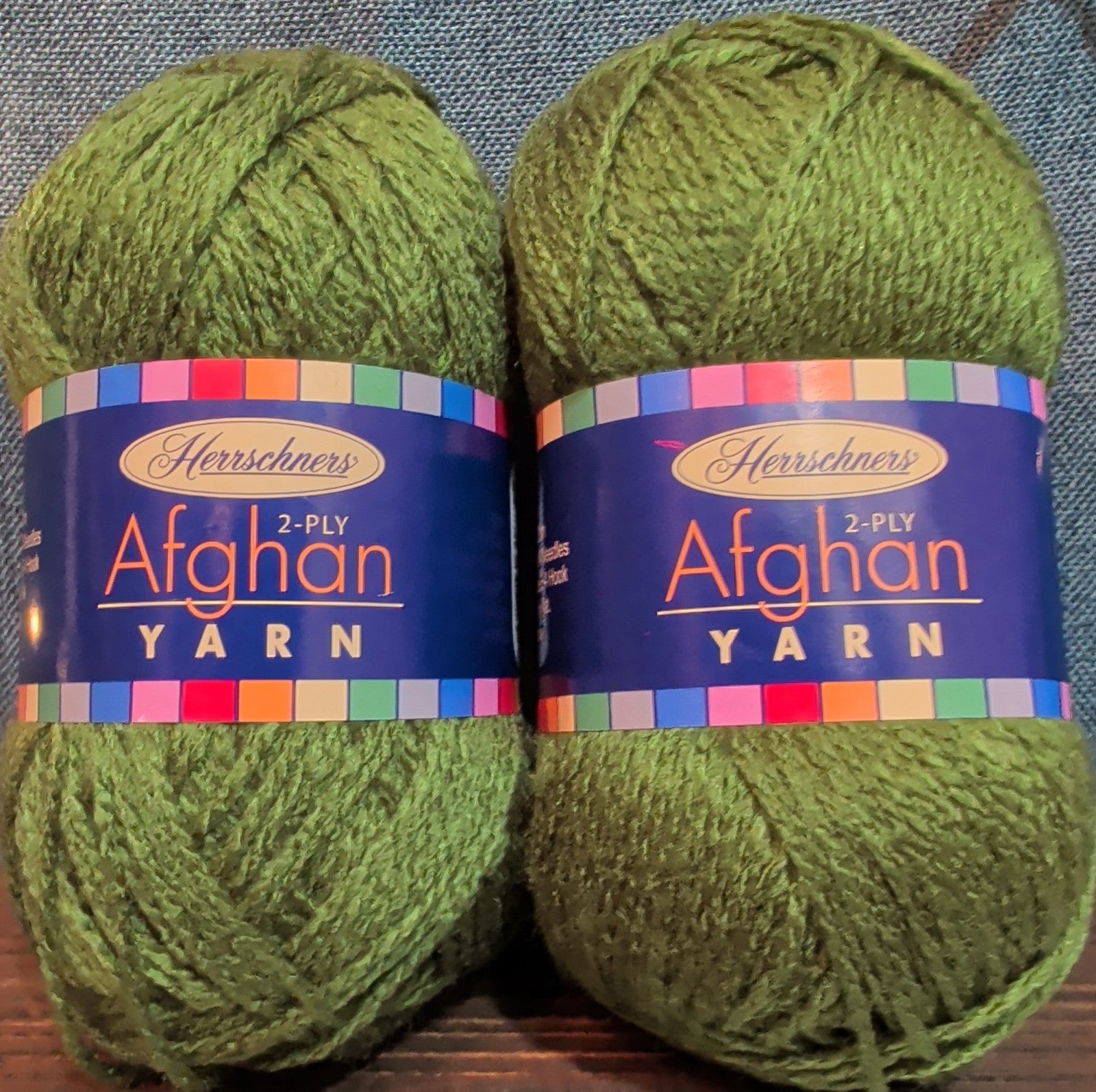 Herrschners Afghan Yarn 2 Ply Fern Green Acrylic 2 Skein Lot 0048