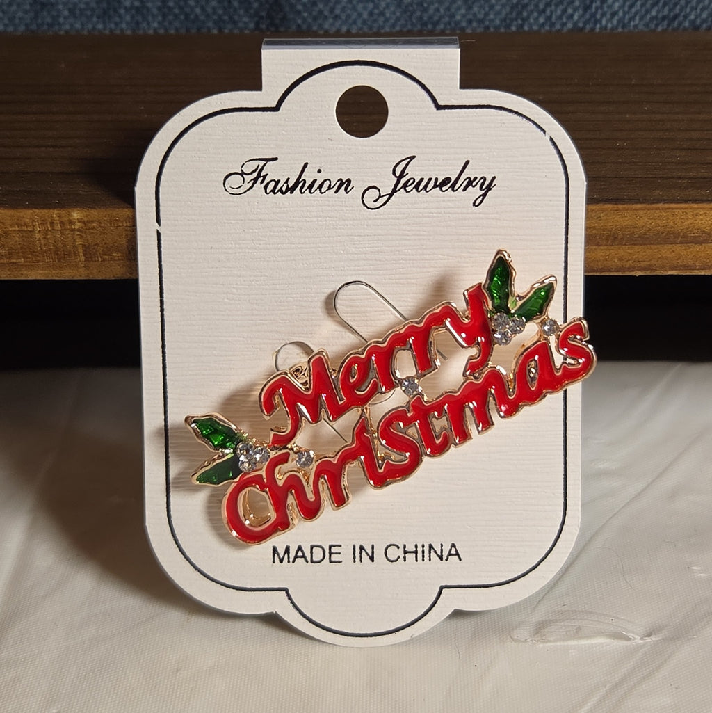 Merry Christmas Brooch Red Enamel Rhinestone Holiday Pin NWT