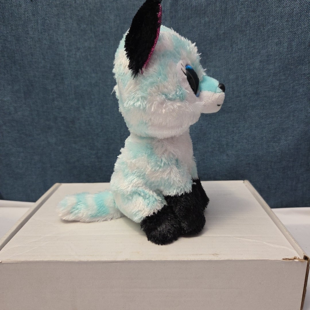 Ty Beanie Boos Atlas Aqua Chevron Fox 6" Plush Blue Glitter Eyes Retired MWMT