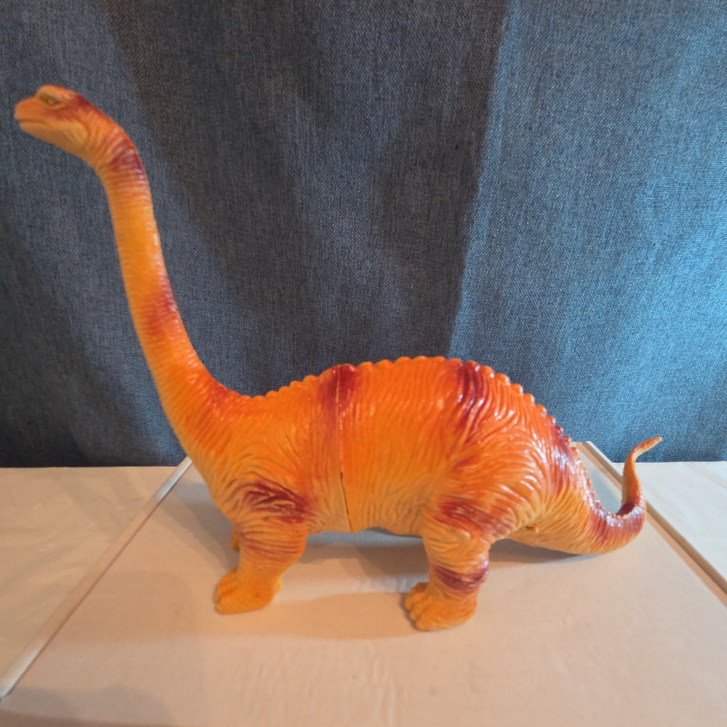 Apatosaurus Dinosaur Toy 11” Soft Vinyl Orange Red Stripe Brontosaurus Figure