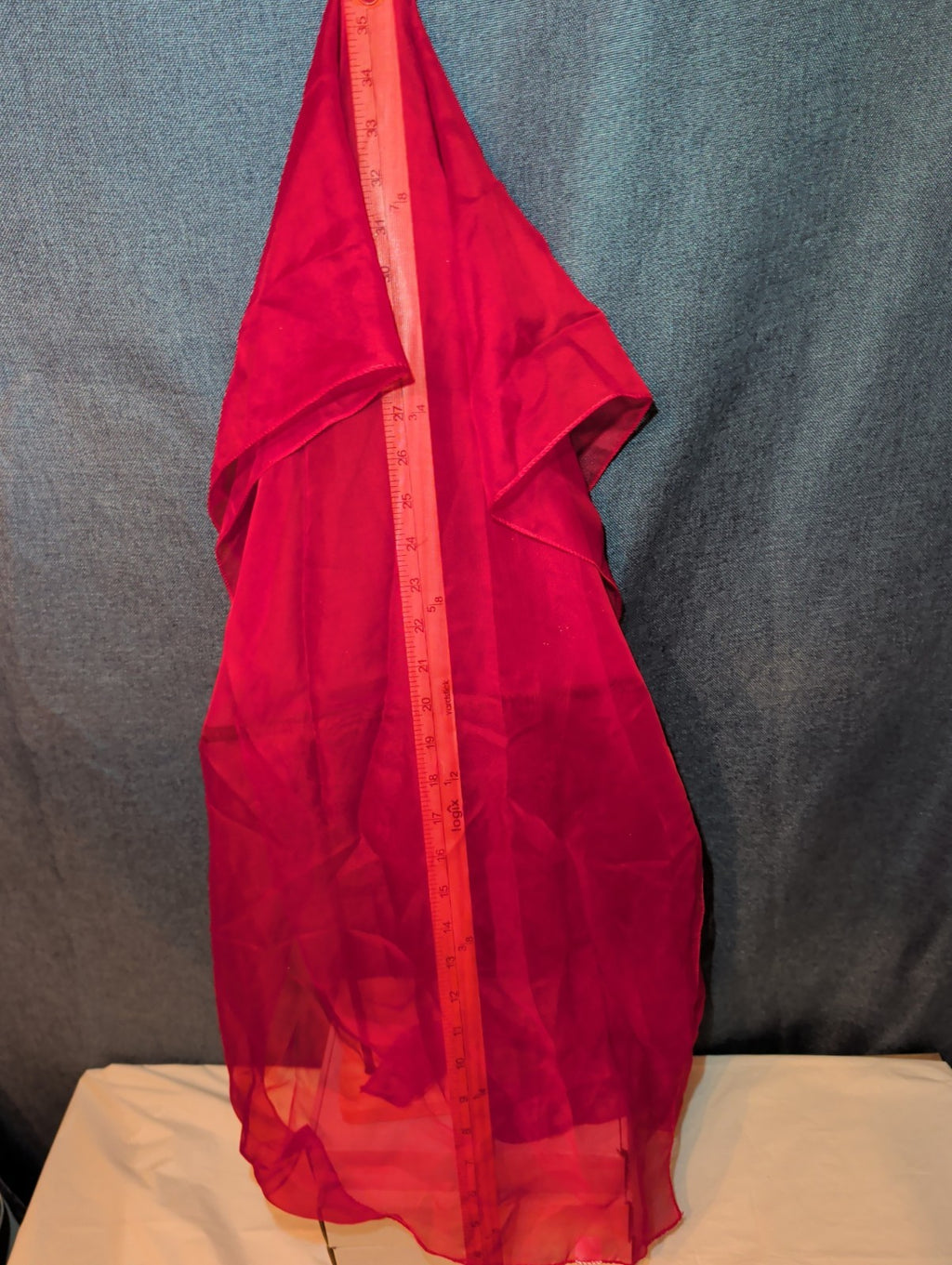 Red Chiffon Evening Shawl Wrap Capelet Bridal PreOwned 65x19