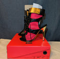 RedKiss Summer Stunner Heels Size 8.5 Pink Black Lace Up Caged Stiletto