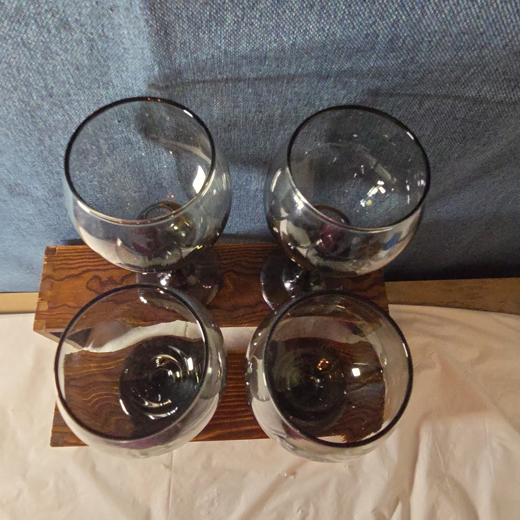 Greenbrier Set 4 Smokey Grey Gray Wine Glasses 12oz