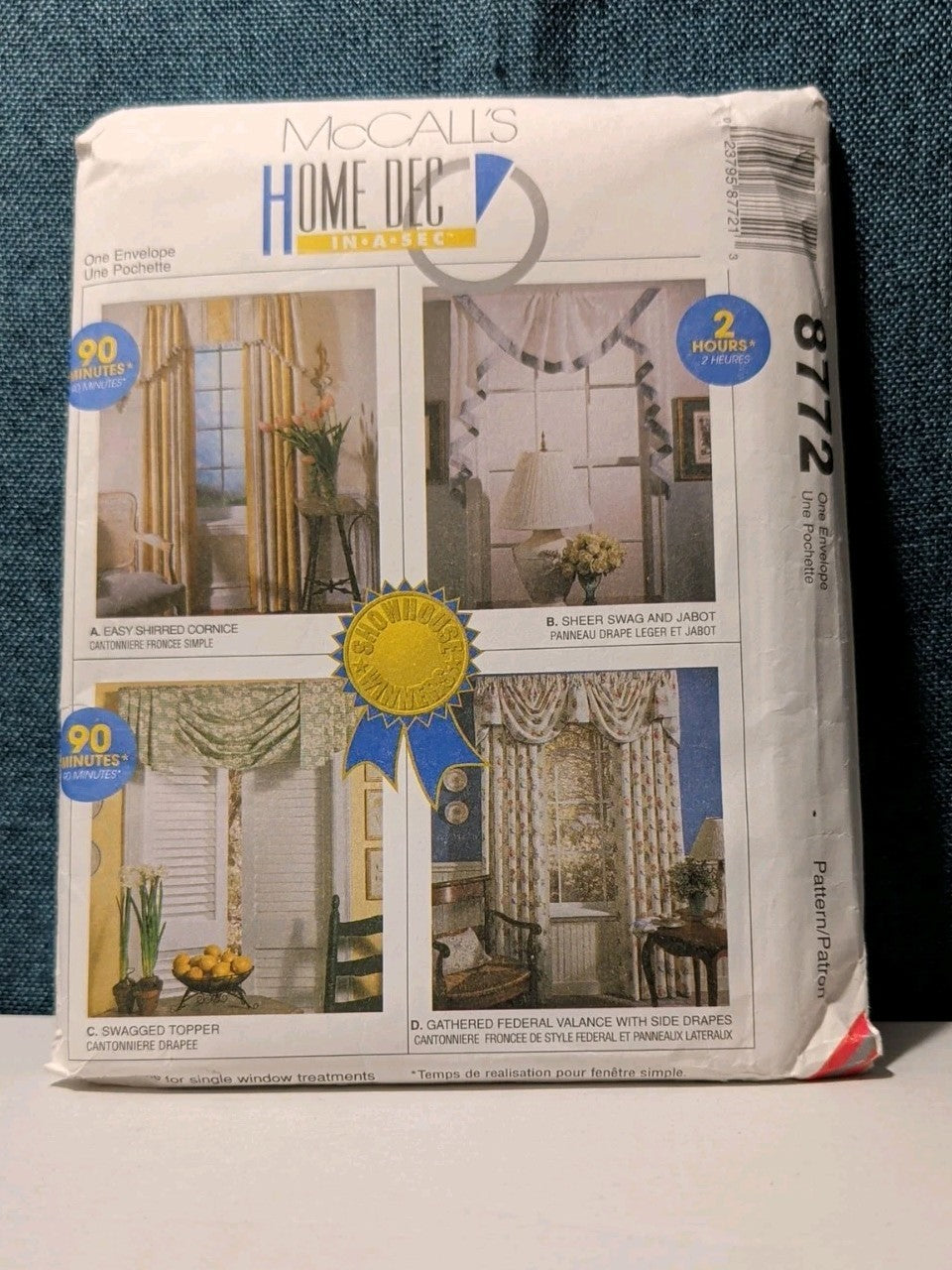 McCall's 8772 Window Valance Swag Topper Pattern 1995 Home Dec In a Sec UNCUT