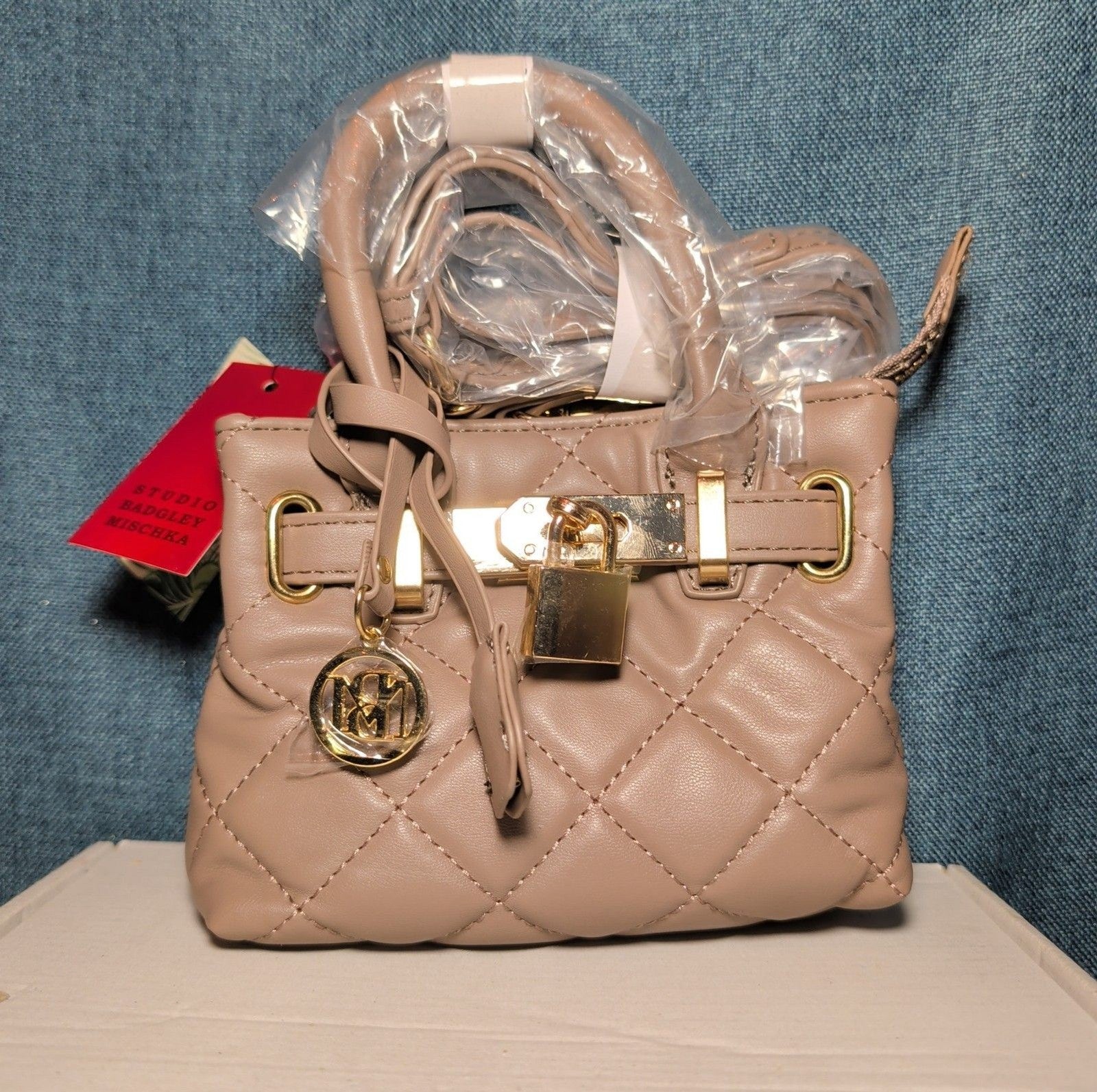 Studio Badgley Mischka Quilted Mini Tote Taupe Vegan Leather NWT