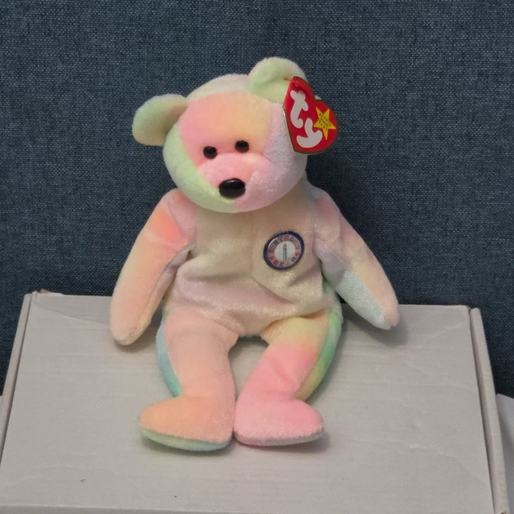TY Beanie Baby B.B. BEAR The Birthday Bear 1999 | Pastel Tie-Dye | Mint Tags NEW