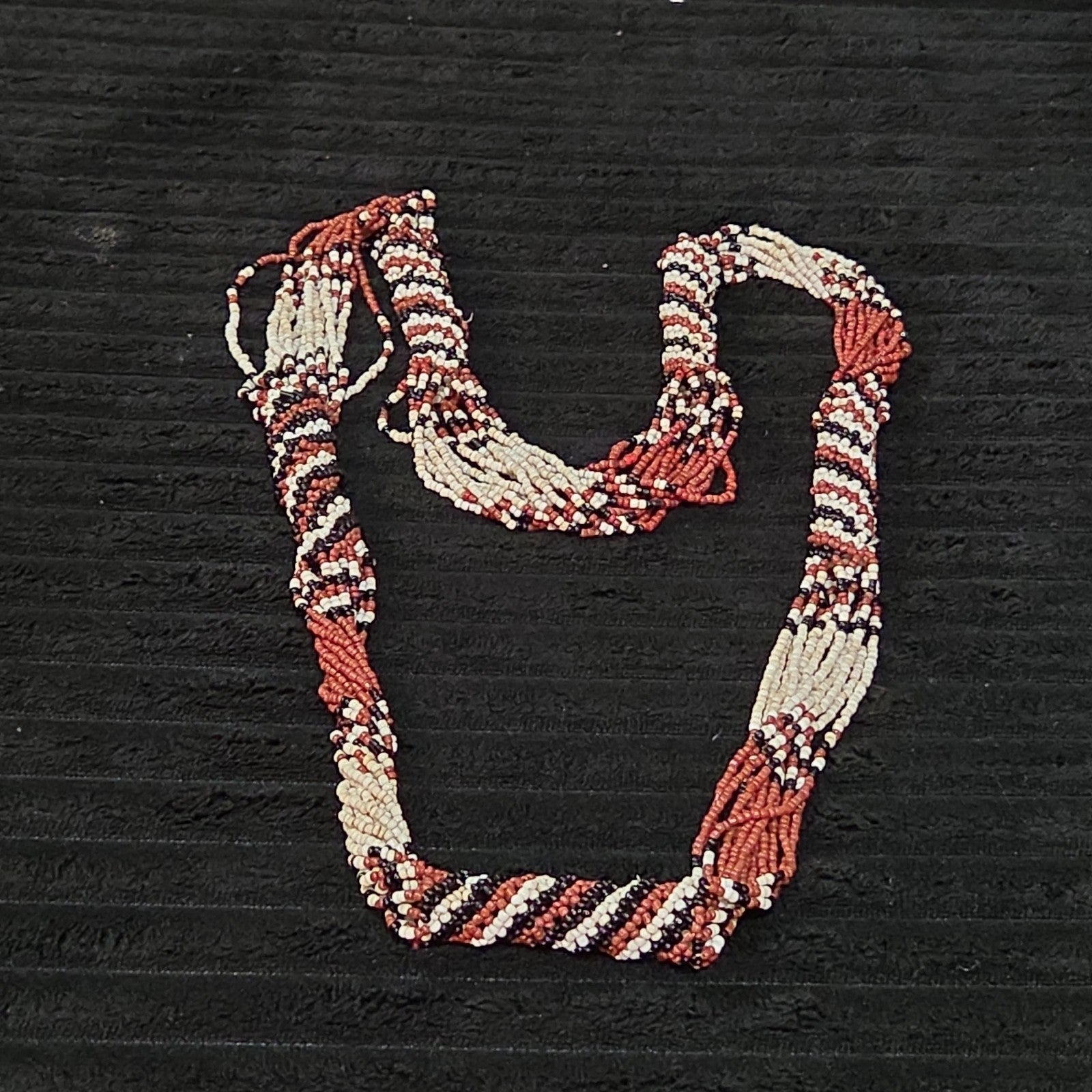 Multi-Strand Seed Bead Twisted Necklace Red Black Boho EUC