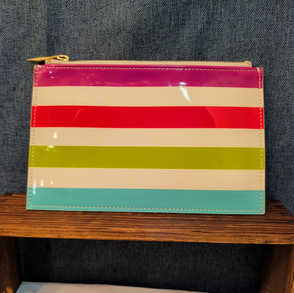 Kate Spade Striped Pencil Case Makeup Pouch Glossy Patent Preppy