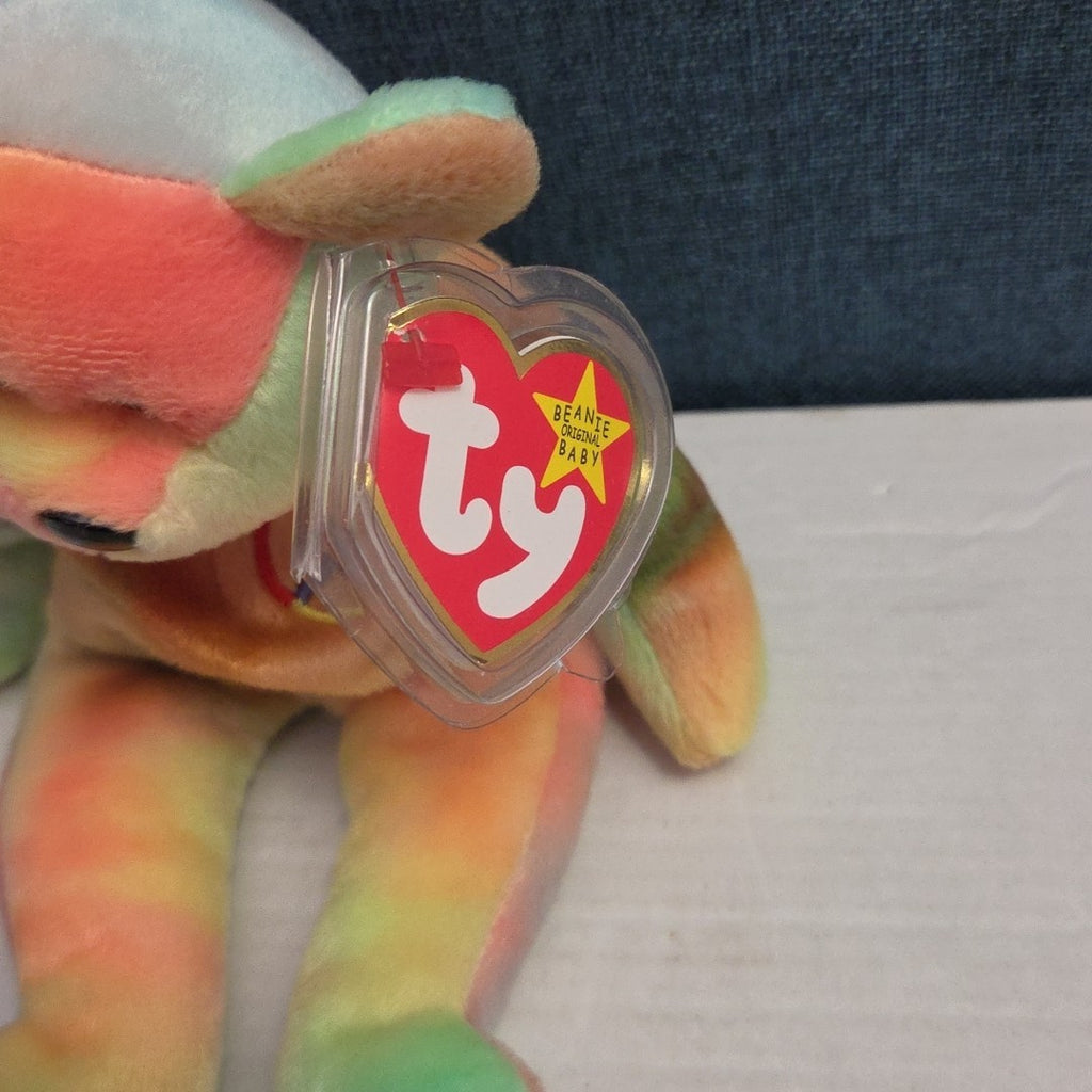 Ty Beanie Baby Peace Bear 1997 Retired - Unique Pastel Tie Dye Tag Protector