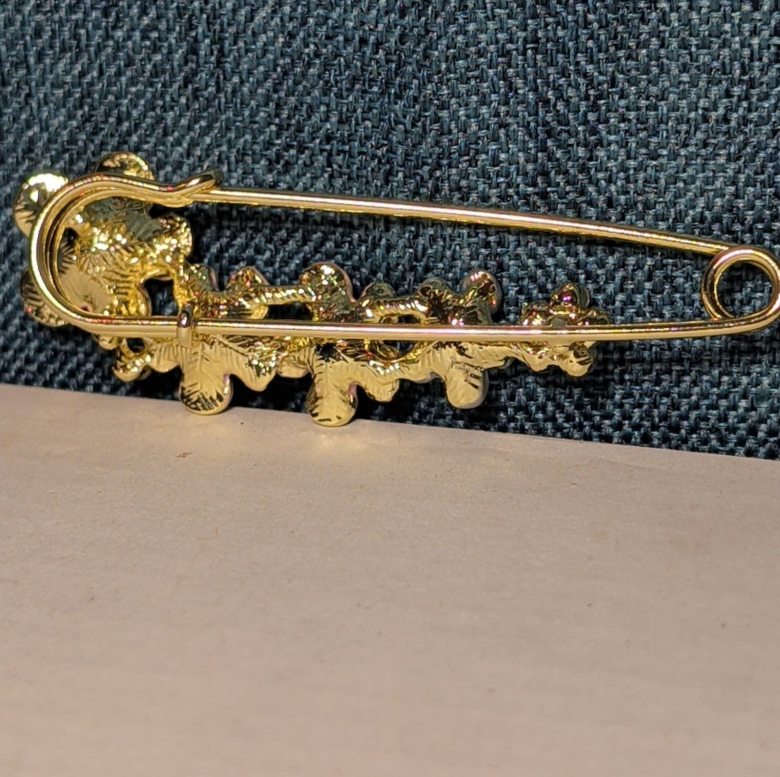 Floral Safety Pin Brooch Enamel Rhinestone Cottagecore PreOwned