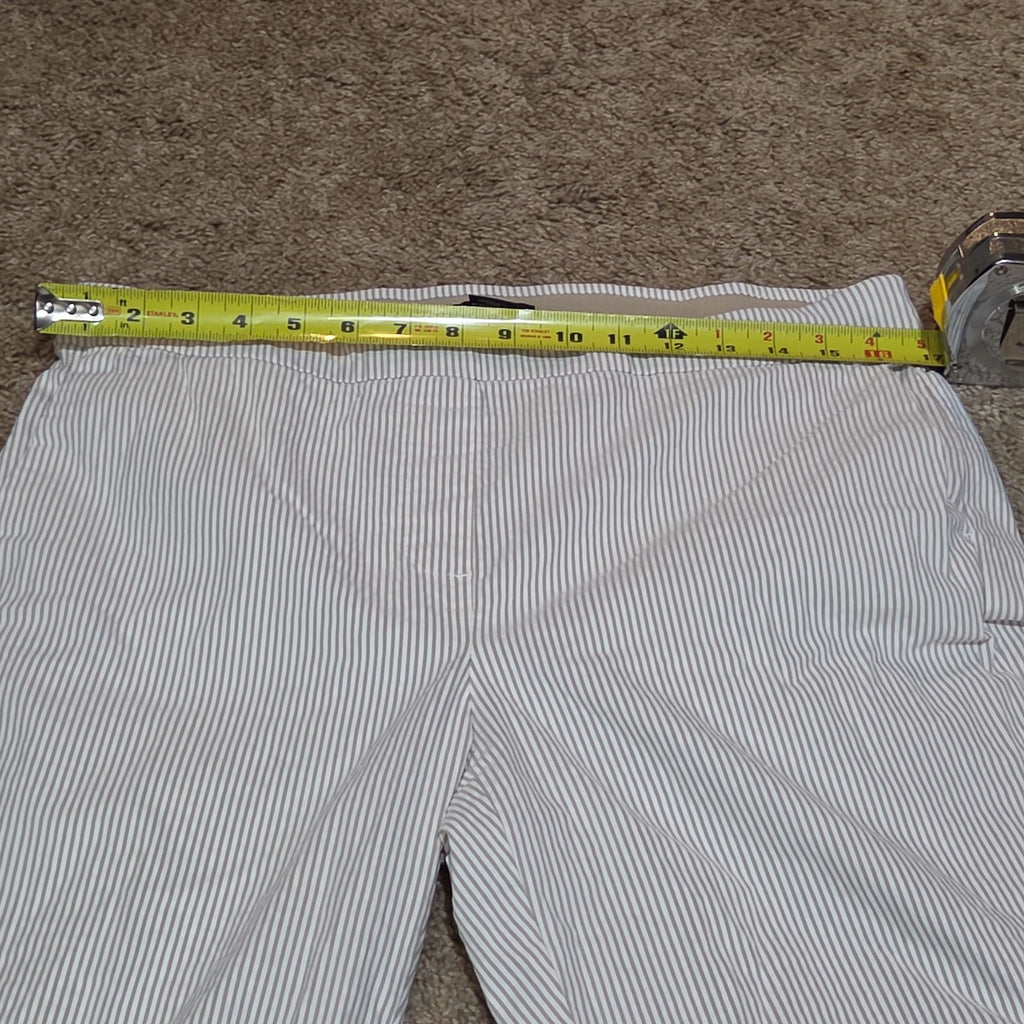 Jones New York Pants Womens 12 Tan White Stripe Pull On Crop Trouser Cotton Good