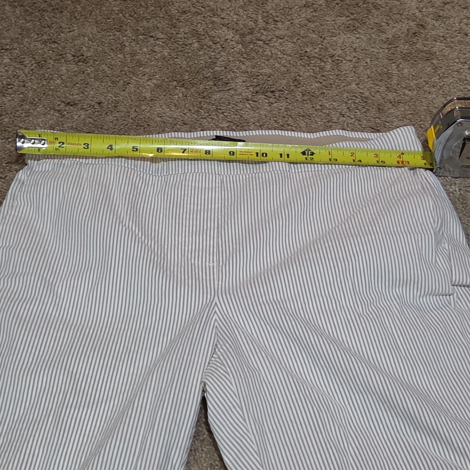 Jones New York Pants Womens 12 Tan White Stripe Pull On Crop Trouser Cotton Good