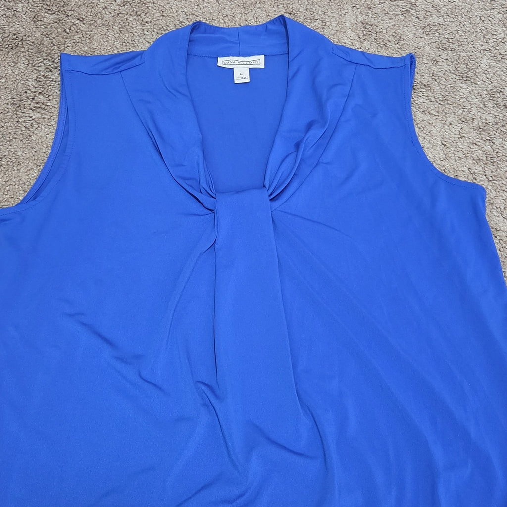 Dana Buchman Draped Neck Blue Sleeveless Top Blouse Gently Used Large