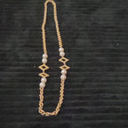 Vintage Gold Tone Geometric Necklace Long Pearl Station Diamond Link Chain 32"