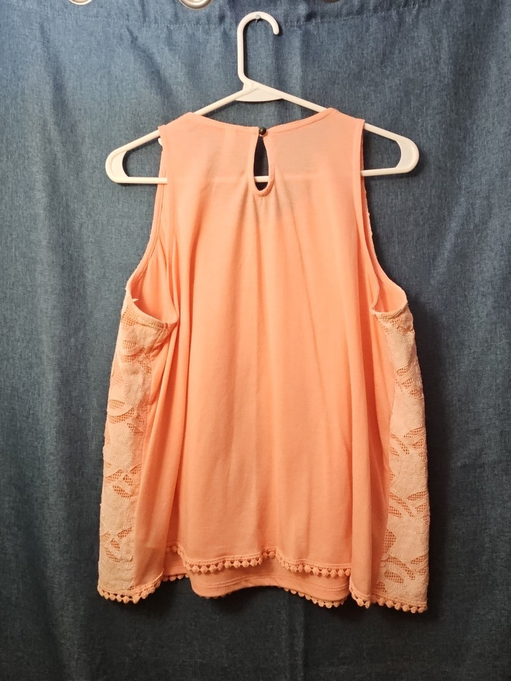 Xhilaration Peach Lace Overlay Tank Top with Pom-Pom Trim