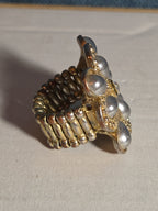 Sarah Coventry Pearl Rhinestone Flower Ring Vintage  Adjustable