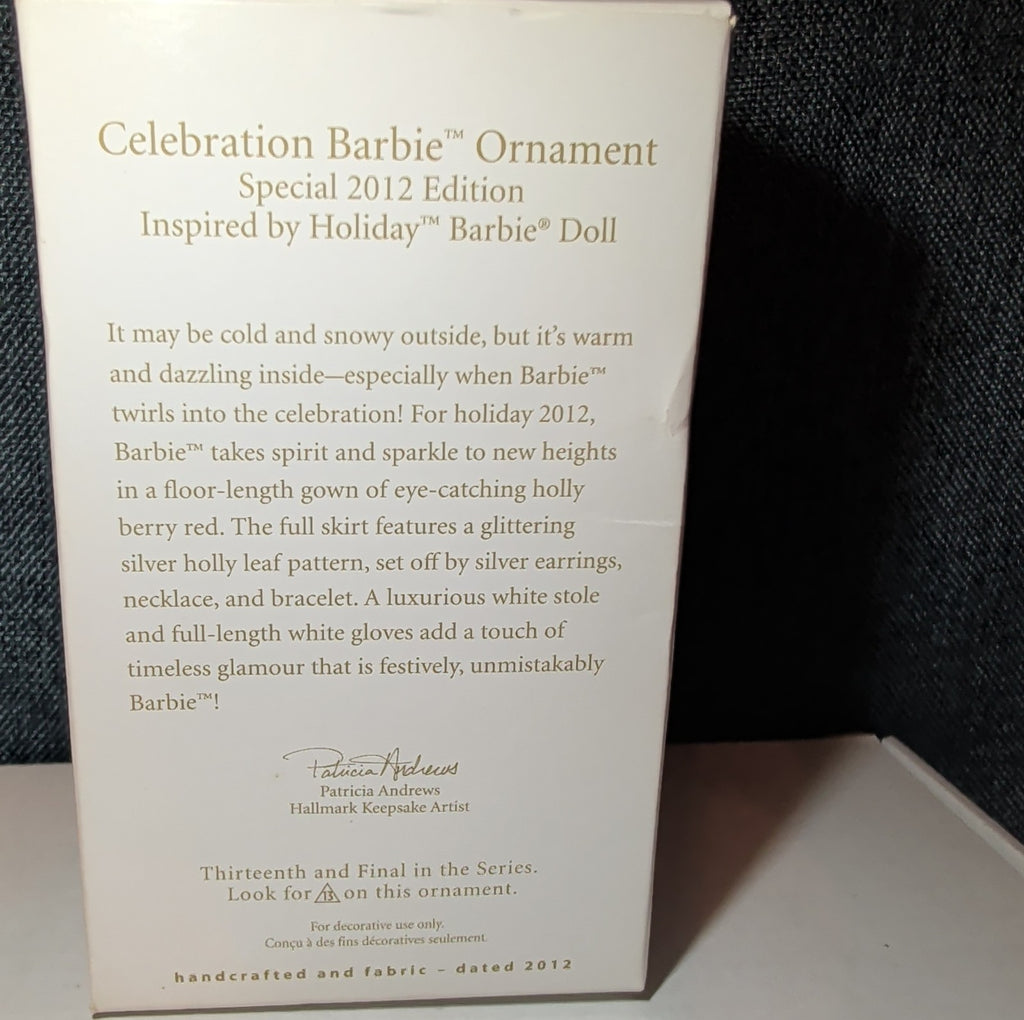 2012 Hallmark Keepsake Celebration Holiday Barbie Ornament Boxed 13th Final