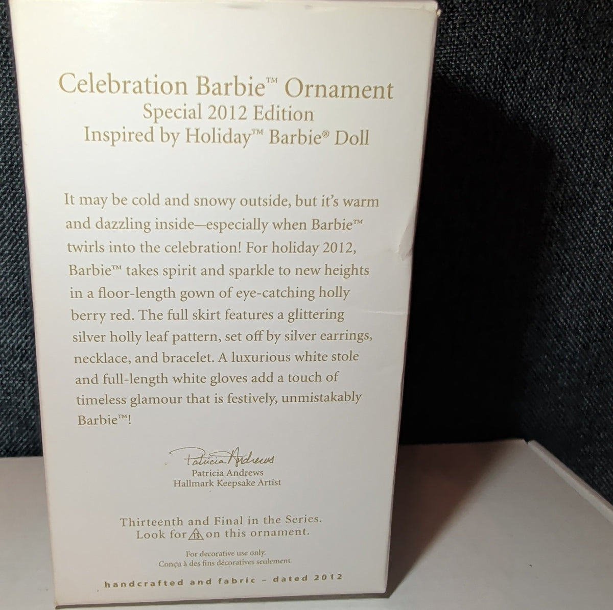 2012 Hallmark Keepsake Celebration Holiday Barbie Ornament Boxed 13th Final