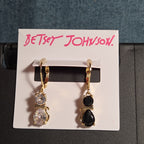 Betsey Johnson Mismatched Cat CZ Drop Earrings
