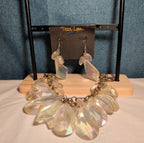 Traci Lynn Iridescent Statement Bib Necklace Earring Set Vintage Style
