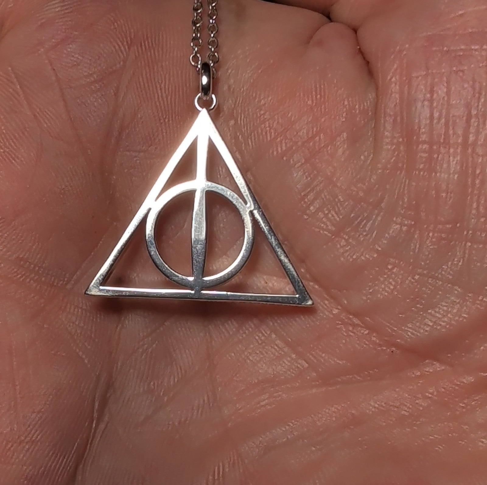 Harry Potter Deathly Hallows Silver Tone Pendant Chain Necklace