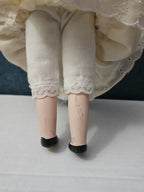 Vintage 8" Porcelain Doll | Blonde with Bonnet & Ruffled Dress