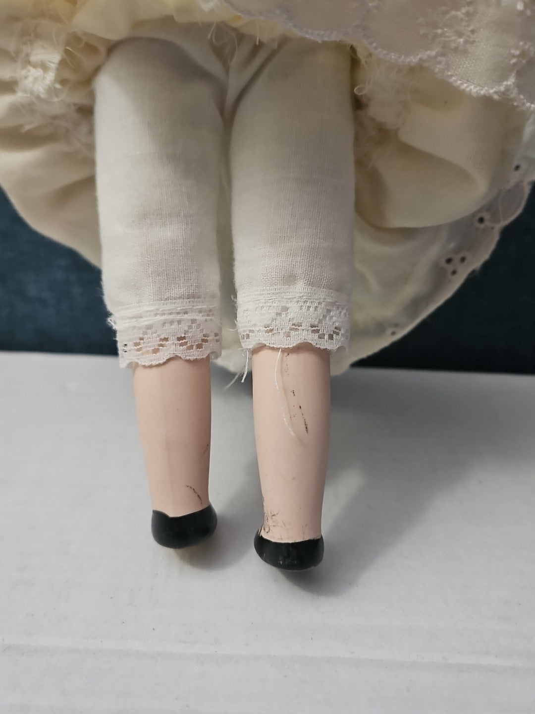 Vintage 8" Porcelain Doll | Blonde with Bonnet & Ruffled Dress