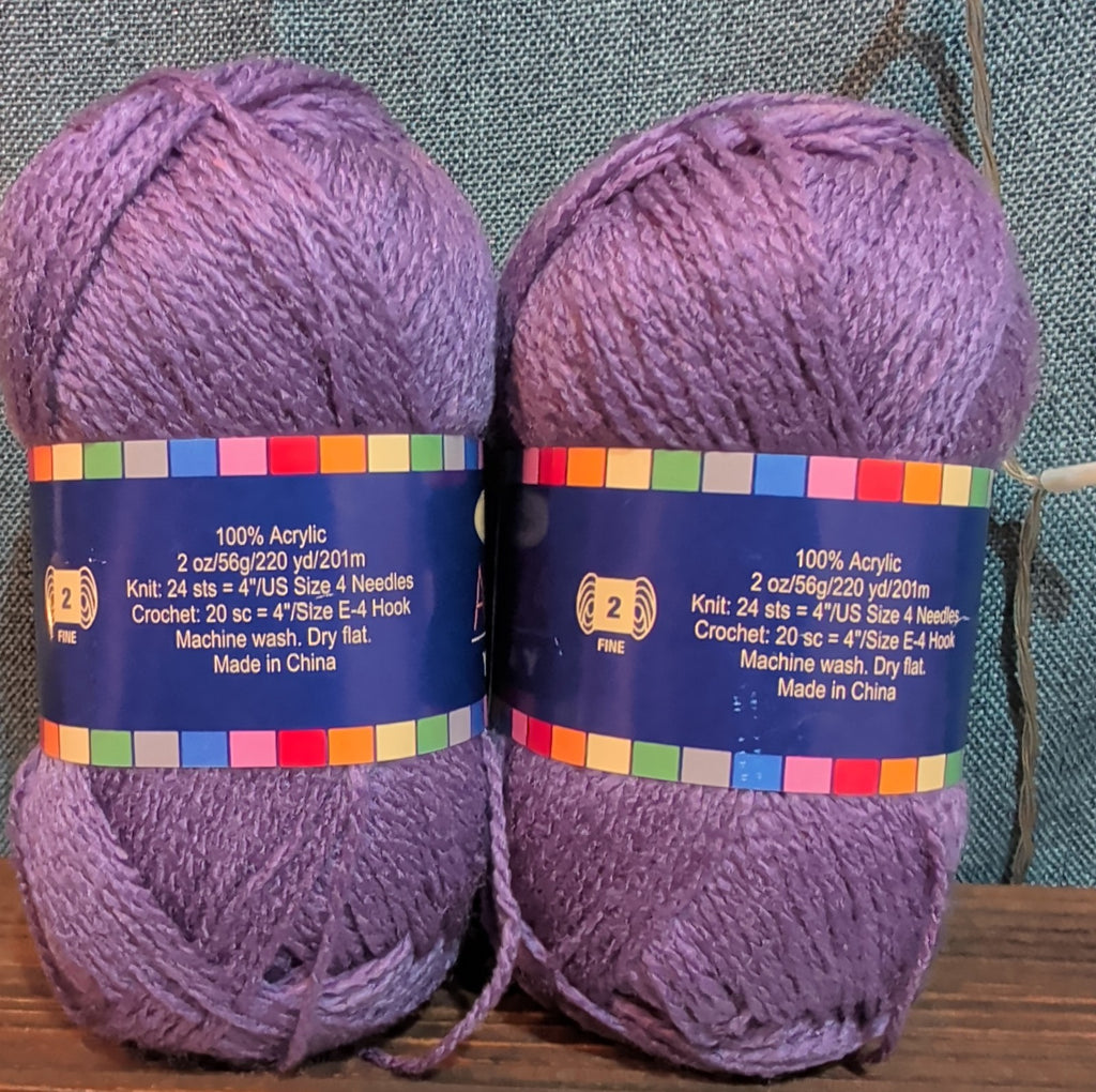 Herrschners Afghan Yarn 2 Ply Grape Purple Acrylic 2 Skein Lot
