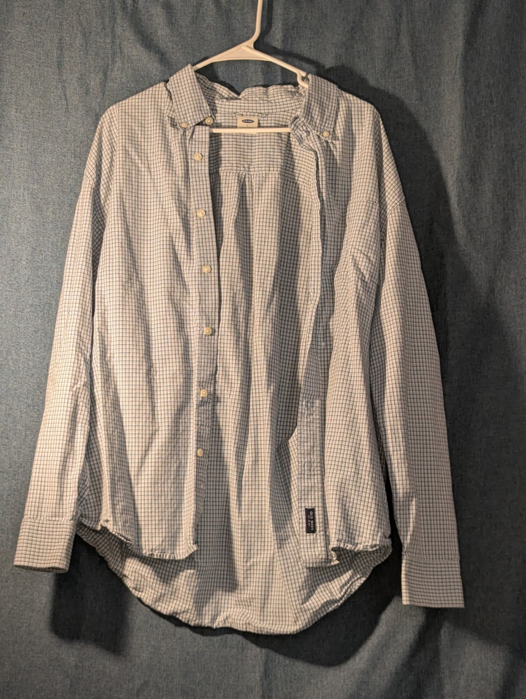 Old Navy Button Down Shirt Men's Large Blue White Grid Check Casual Cotton