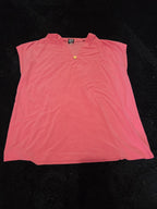 Anne Klein Sport Blouse Coral Lion Logo V-Neck Jersey Career Top Gently Used L