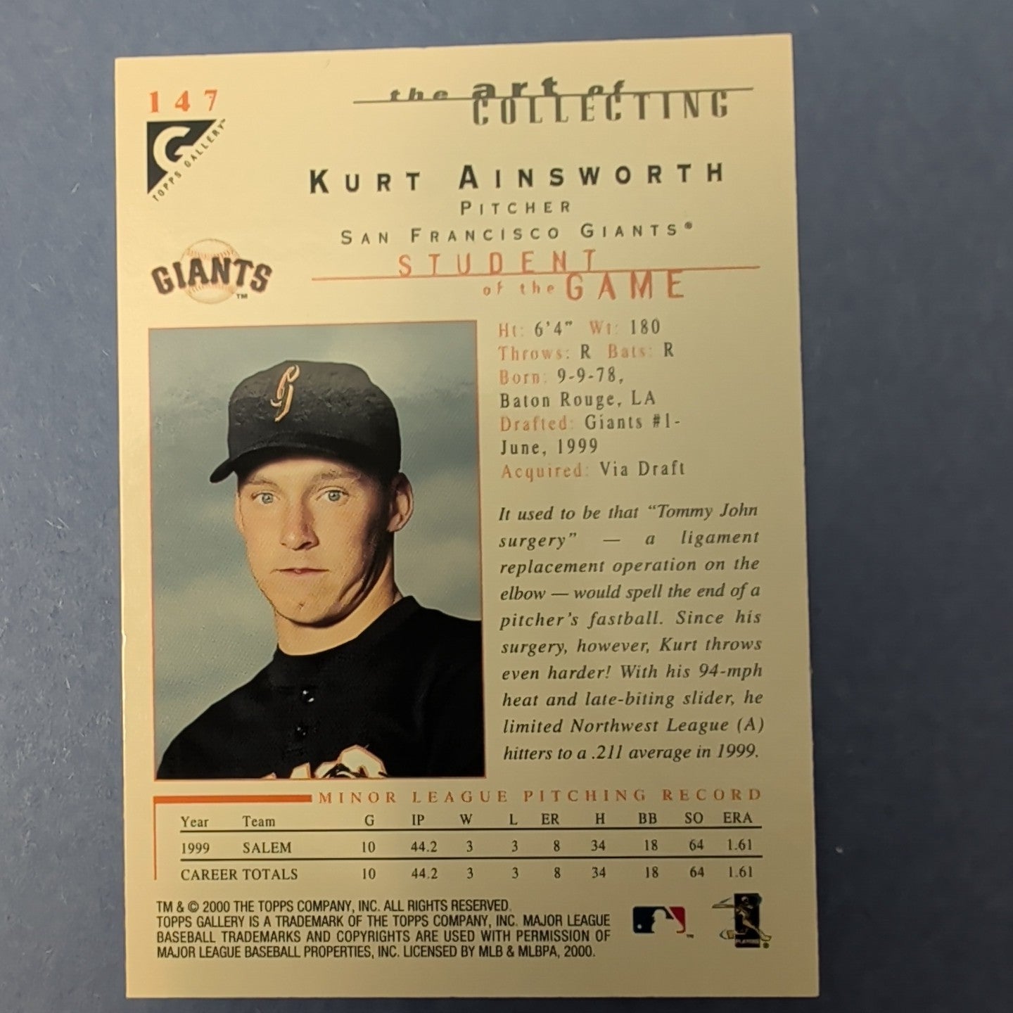 2000 Topps Gallery - Students of the Game Kurt Ainsworth #147 (RC)