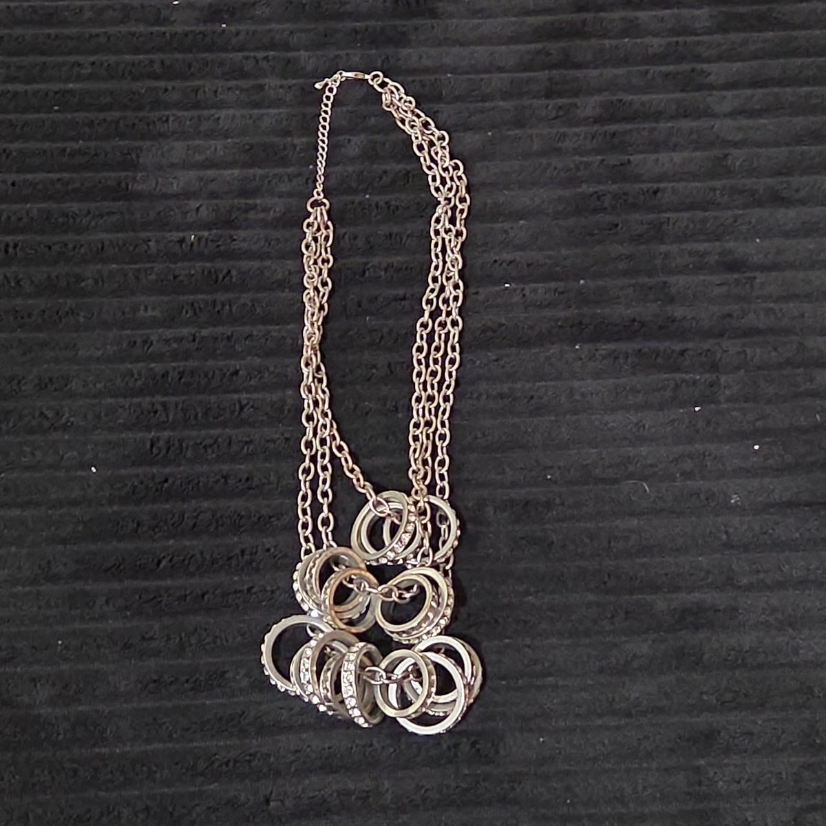NY Collection Silver Tone Triple Chain Rhinestone Ring Cluster Necklace