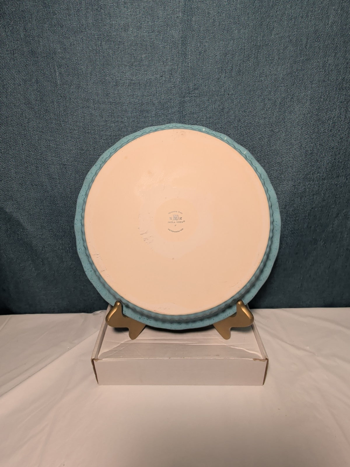 Paula Deen Pie Plate Robin's Egg Blue Speckled Stoneware 11.25" Ruffled Edge