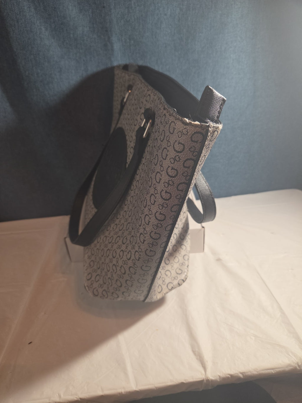 Guess Los Angeles Monogram Tote Bag Gray Black Shoulder Purse