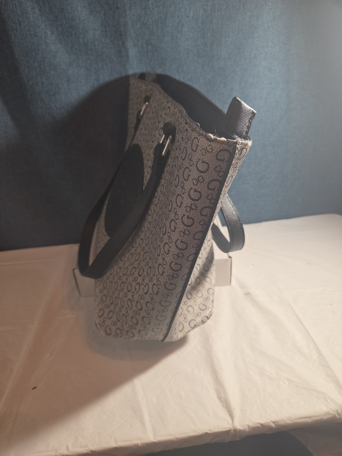 Guess Los Angeles Monogram Tote Bag Gray Black Shoulder Purse