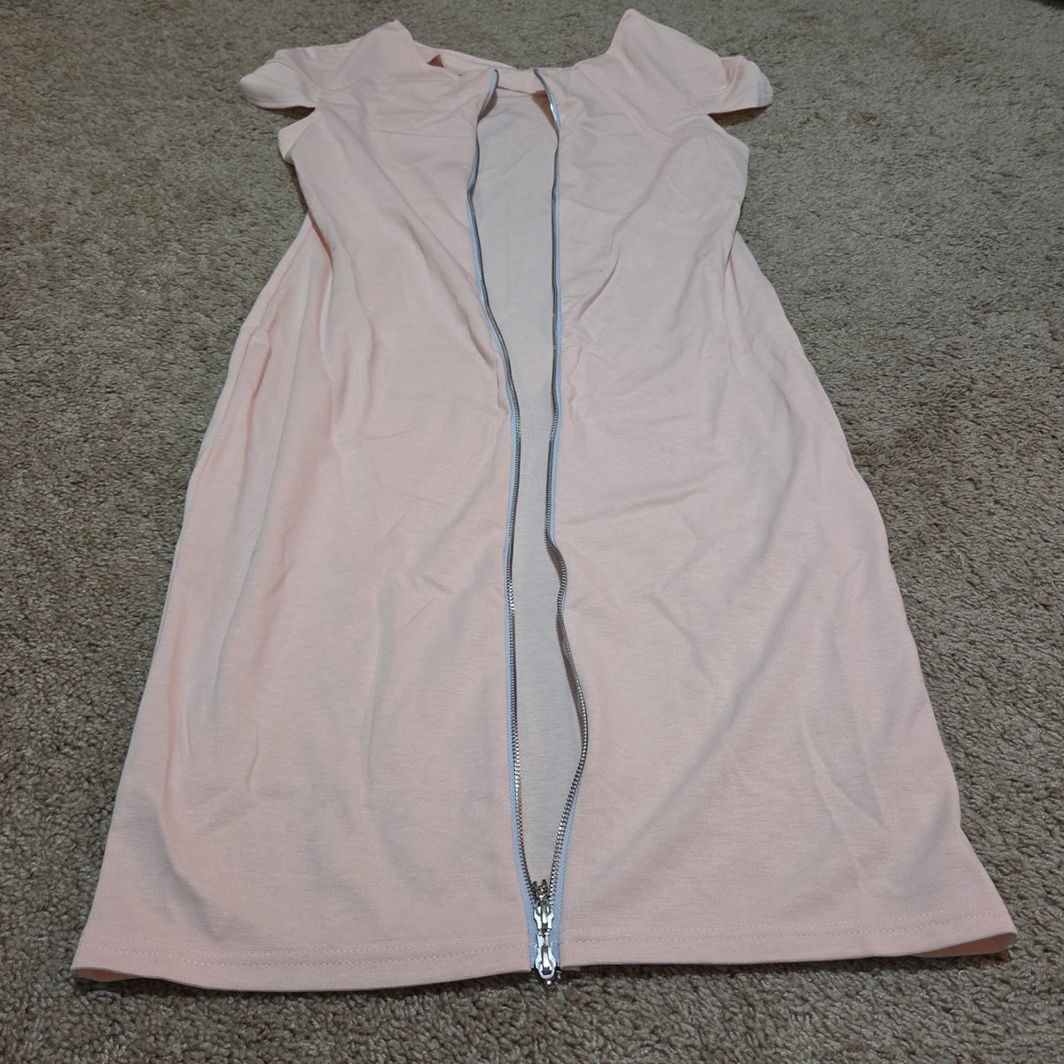 Blush Pink Midi Dress Full Zip Cutout Short Sleeve Bodycon XXL