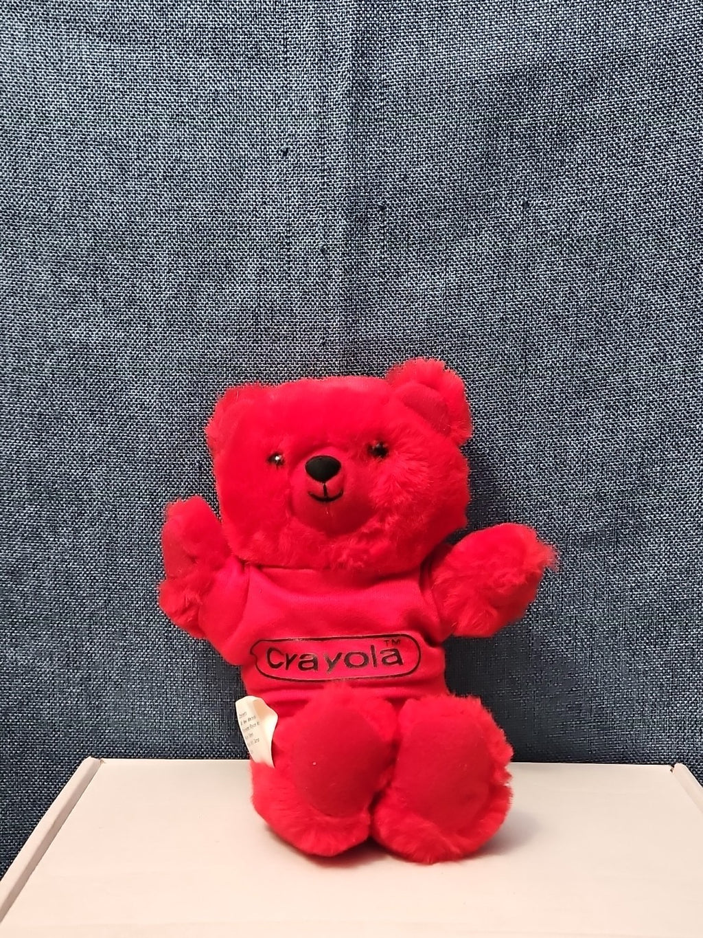 Vintage 1986 Crayola Teddy Bear Plush | Red Crayon Shirt | 7" Stuffed Animal |